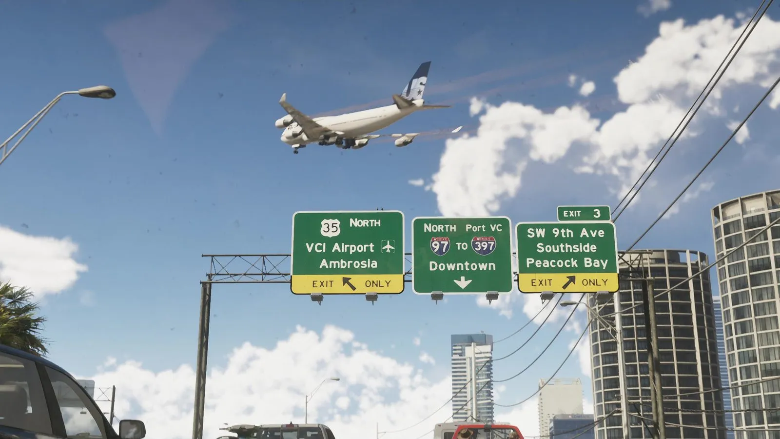 Указатель над трассой: «North Port VC» — дорога к порту — GTA 6